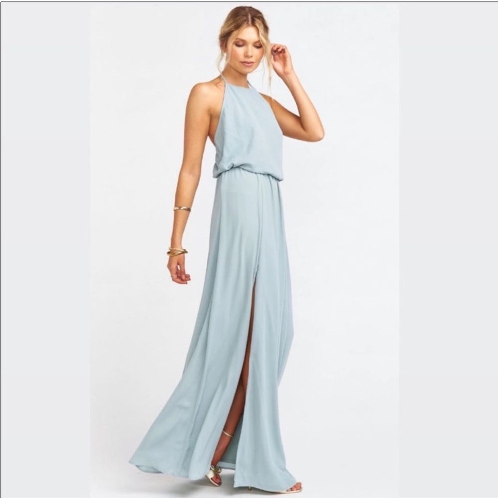 Show Me Your MuMu Maxi Dress Size S&M MBridesmaid Slit Icy‎ Blue Chiffon